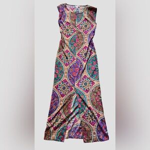Calypso St Barth Silk Medallion Print Maxi Dress Front Slit